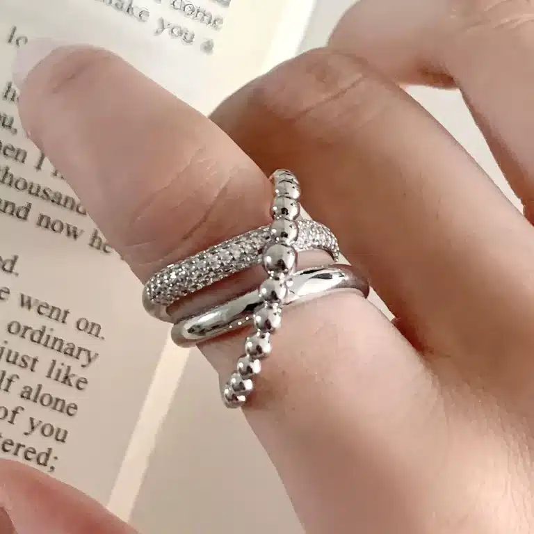 Bague femme multi-rangs entrelacés 1