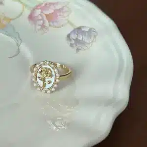 Bague femme camée rose vintage 1