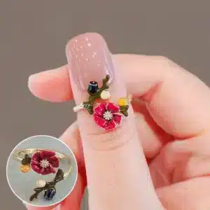 Bague femme fleur coquelicot dorée 1