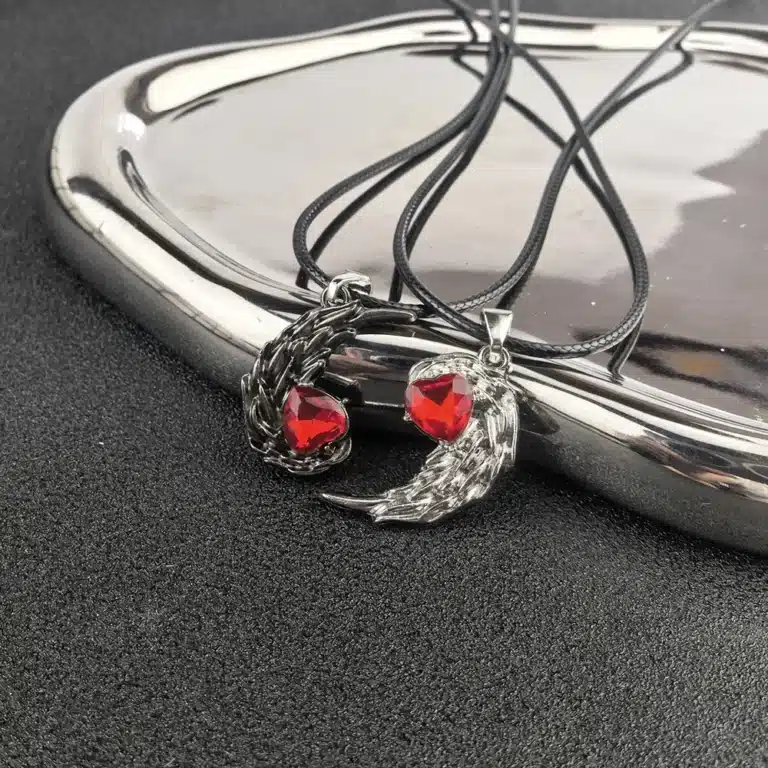 Collier couple ange démon cordon noir 1