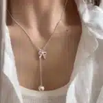Collier femme noeud brillant coeur coulissant 1