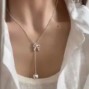 Collier femme noeud brillant coeur coulissant 1