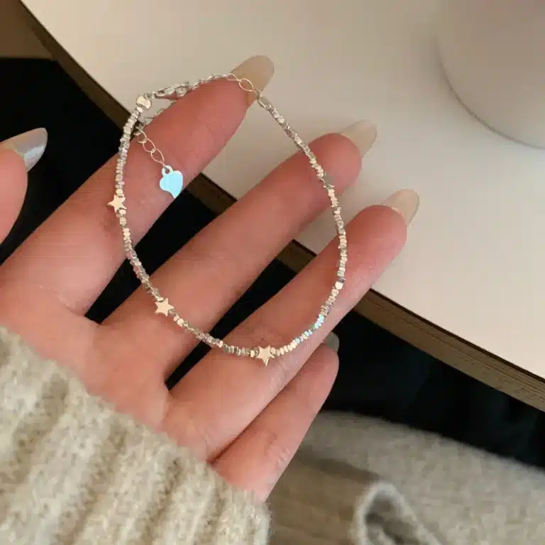 Bracelet femme étoiles argent fines perles 1
