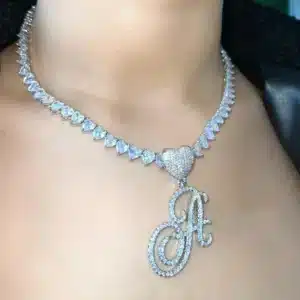 Collier femme personnalisé initiale strass petit coeur 1