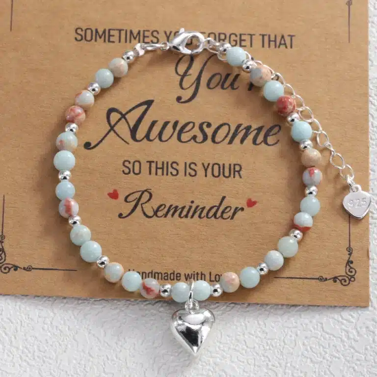 Bracelet femme ajustable perles breloque coeur 1