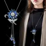 Collier long femme fleur bleue 1