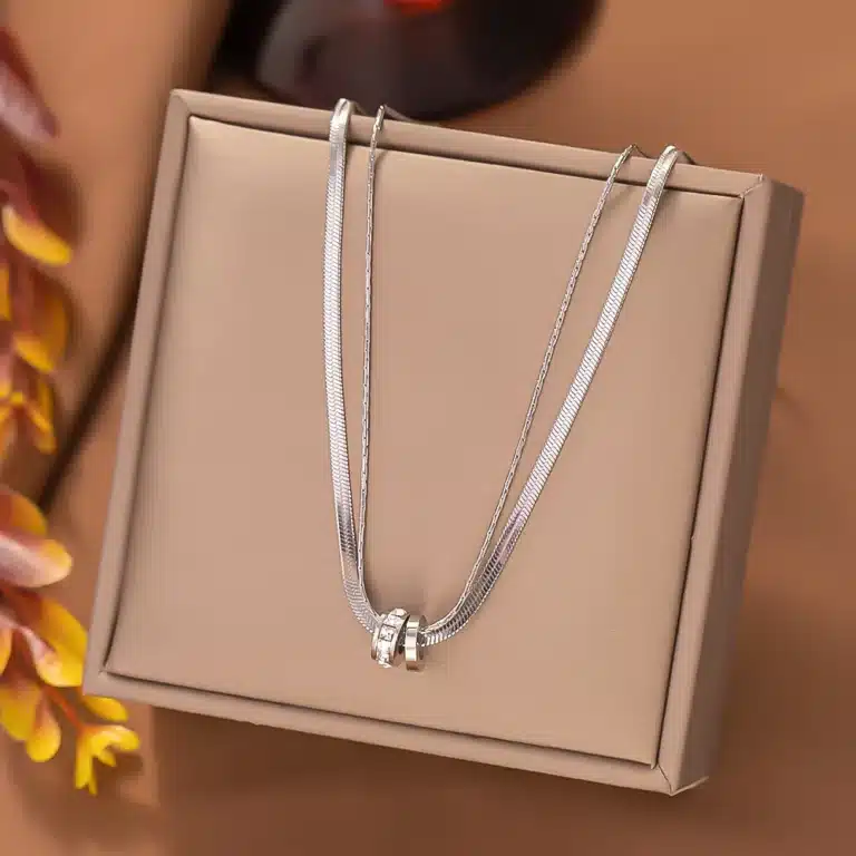 Collier femme chaine double anneaux 2