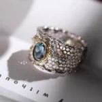 Bague nid d'abeille topaze bleue 1