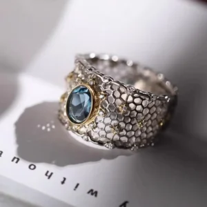 Bague nid d'abeille topaze bleue 1