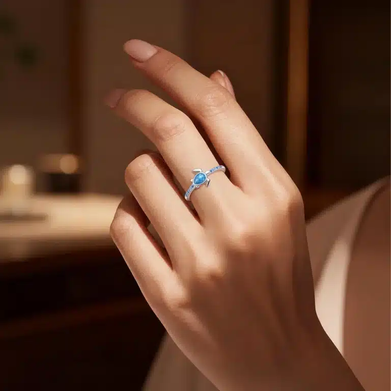 Bague femme tortue bleue 2