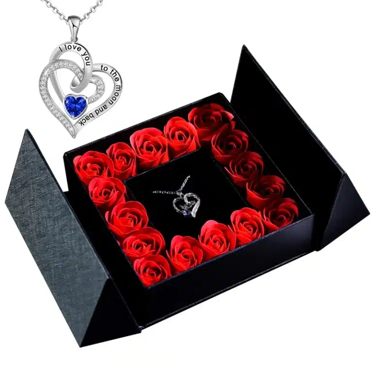 Coffret 15 roses éternelles collier coeur ajouré brillant 4