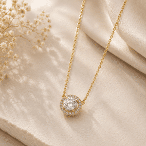 Collier femme solitaire rond doré