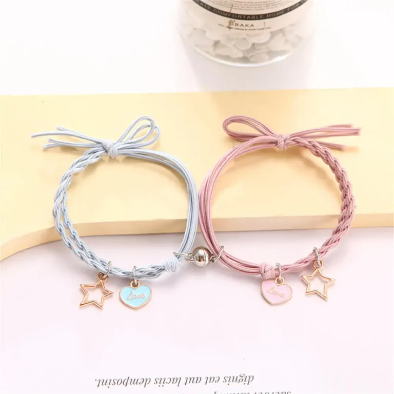 Bracelets couple aimantés coeur étoile rose et bleu 1