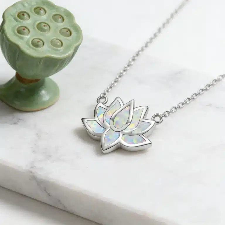 Collier femme lotus opale argent 4