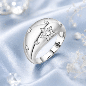Bague femme large étoiles argent