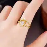 Bague femme fleur dorée pierre et goutte 6