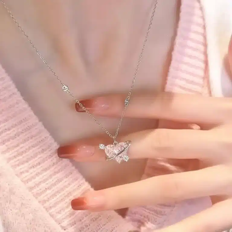 Collier femme coeur rose Cupidon 1