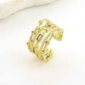 Bague femme manchette dorée ajourée brillante 1