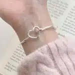 Bracelet femme jonc argenté gros coeur ajouré 1