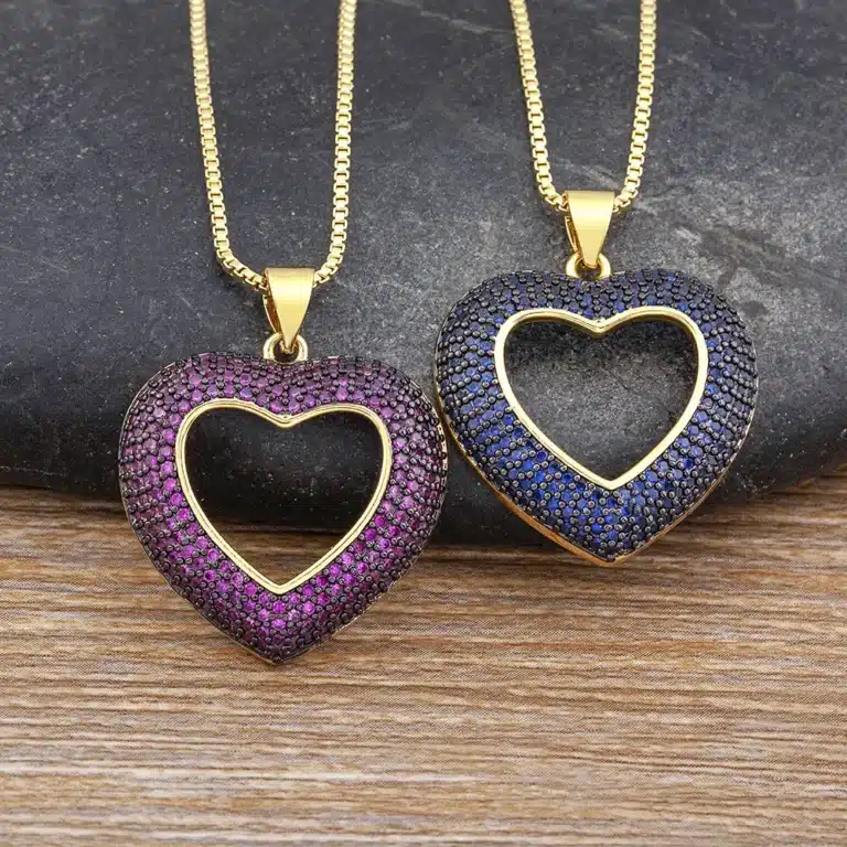 Collier femme coeur pavé ouvert coloré 2