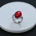 Bague femme argentée grosse pierre rouge 1