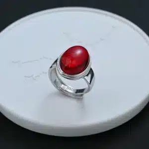 Bague femme argentée grosse pierre rouge 1