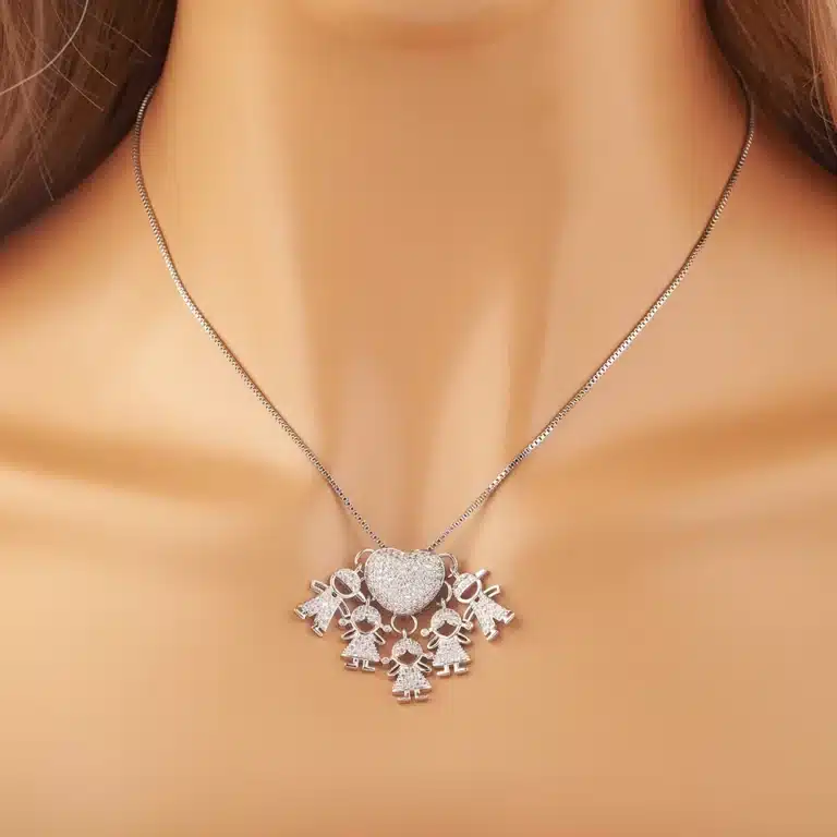 Collier femme coeur famille 2