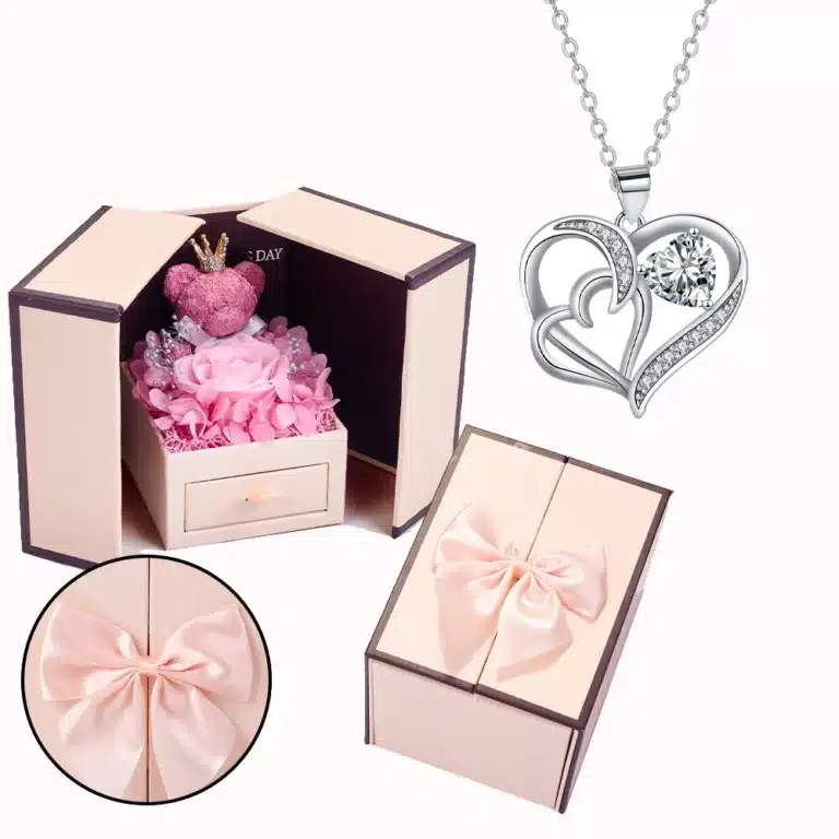 Coffret rose éternelle collier triple coeurs 2