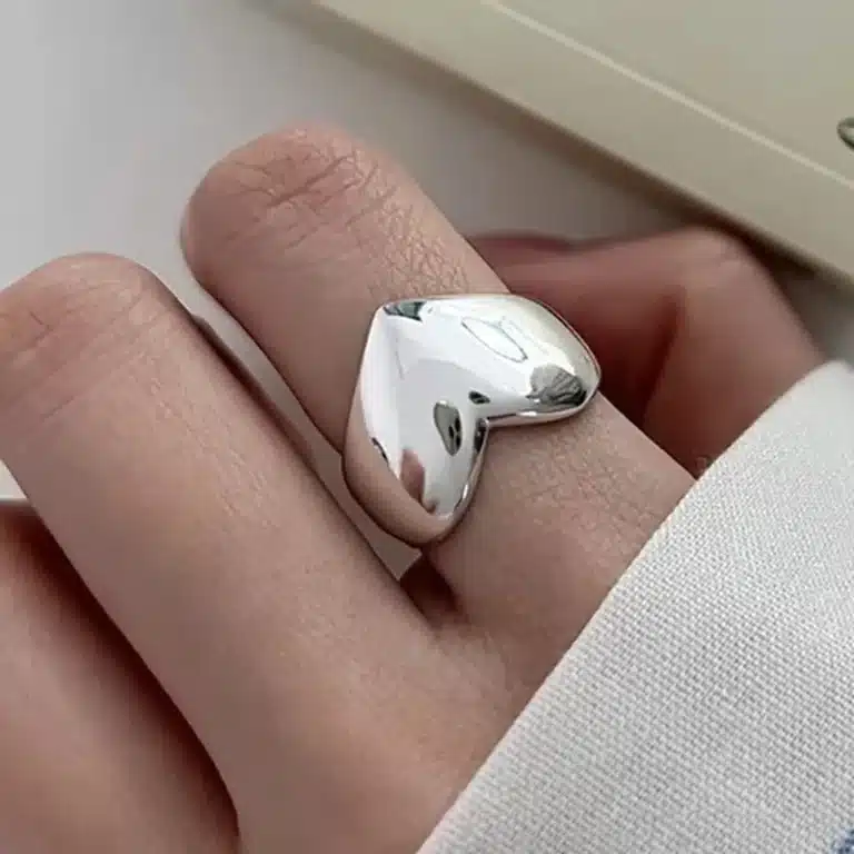 Bague femme gros coeur argent 1