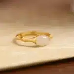 Bague femme bambou pierre blanche 1