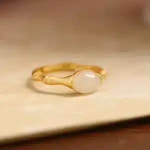 Bague femme bambou pierre blanche 1