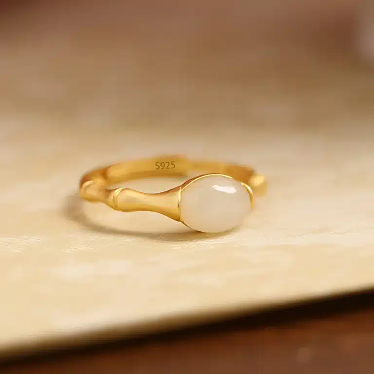 Bague femme bambou pierre blanche 1
