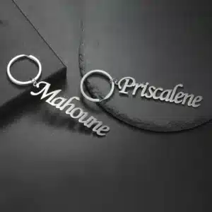 Porte-clés couple personnalisés argent prénoms cursive 1