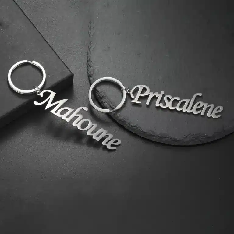 Porte-clés couple personnalisés argent prénoms cursive 1