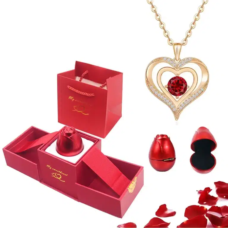 Boite bijoux rose éternelle collier coeur ajouré brillant 5