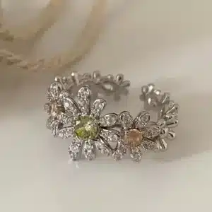 Bague femme couronne de fleur argent pierres colorées 1