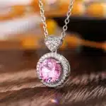 Collier femme pierre rose cœur strass 2