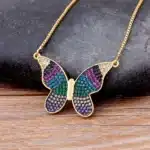 Collier femme papillon rayé vert bleu violet 2