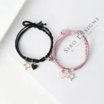 Bracelets couple aimantés coeur étoile rose et noir 1
