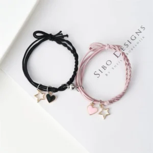 Bracelets couple aimantés coeur étoile rose et noir 1
