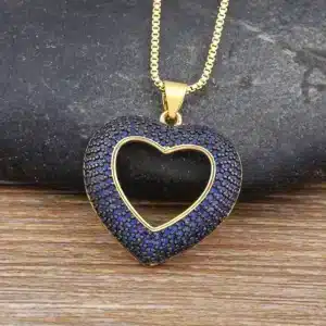 Collier femme coeur pavé ouvert coloré 1