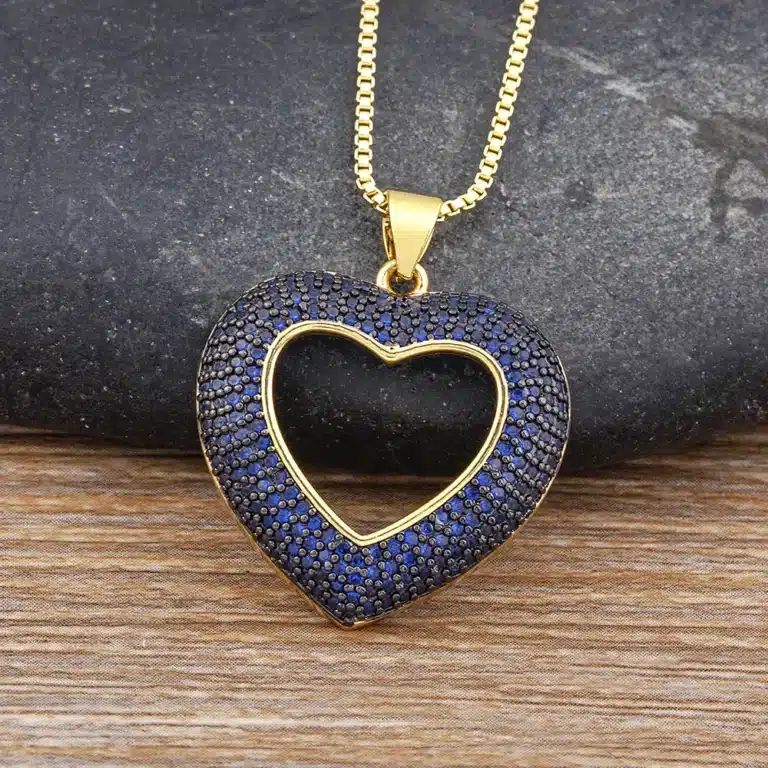 Collier femme coeur pavé ouvert coloré 1