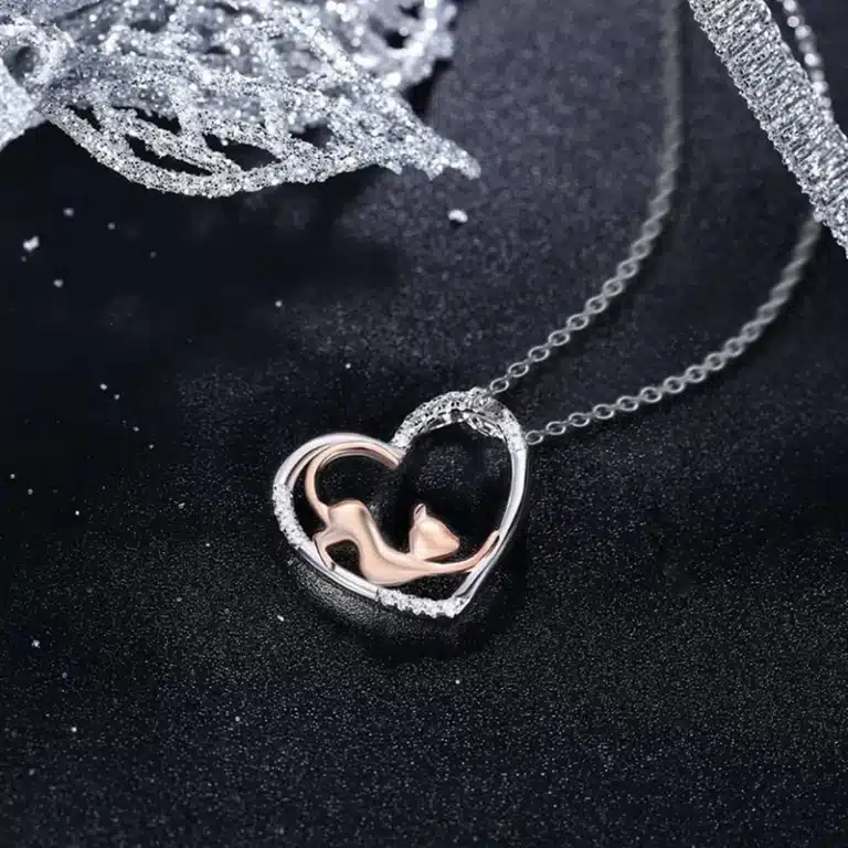 Collier femme coeur chat mignon 2