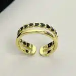 Bague femme couronne multi-rangs noire et dorée 1