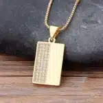 Collier femme plaque rectangulaire dorée brillante 1