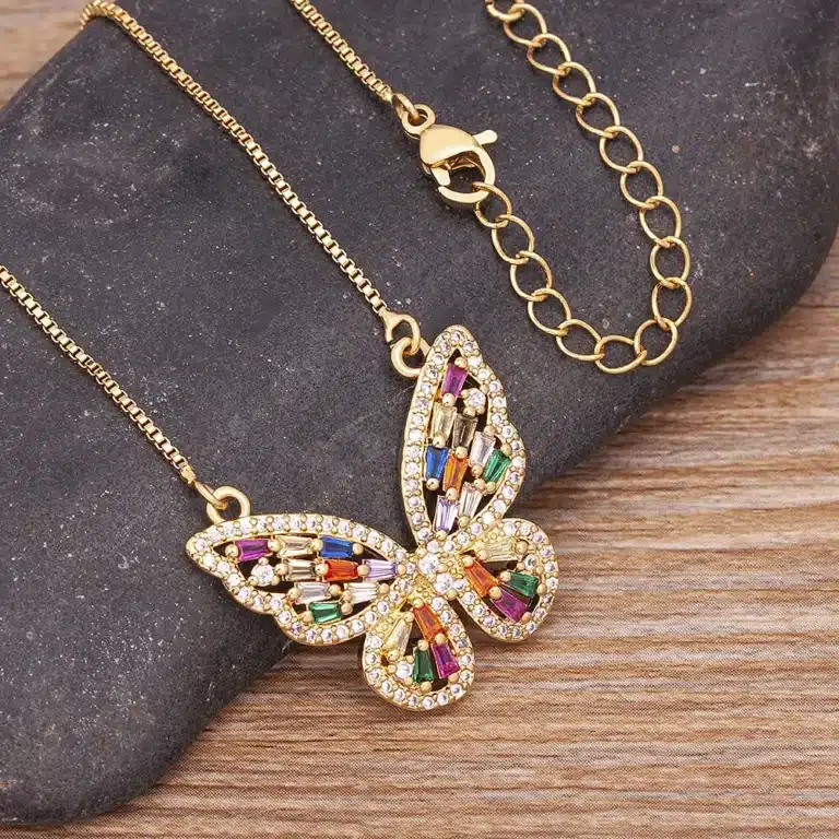 Collier femme papillon acier inoxydable multicolore 2
