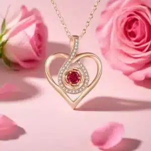 Collier femme cœur rose gold pierre brillante 1