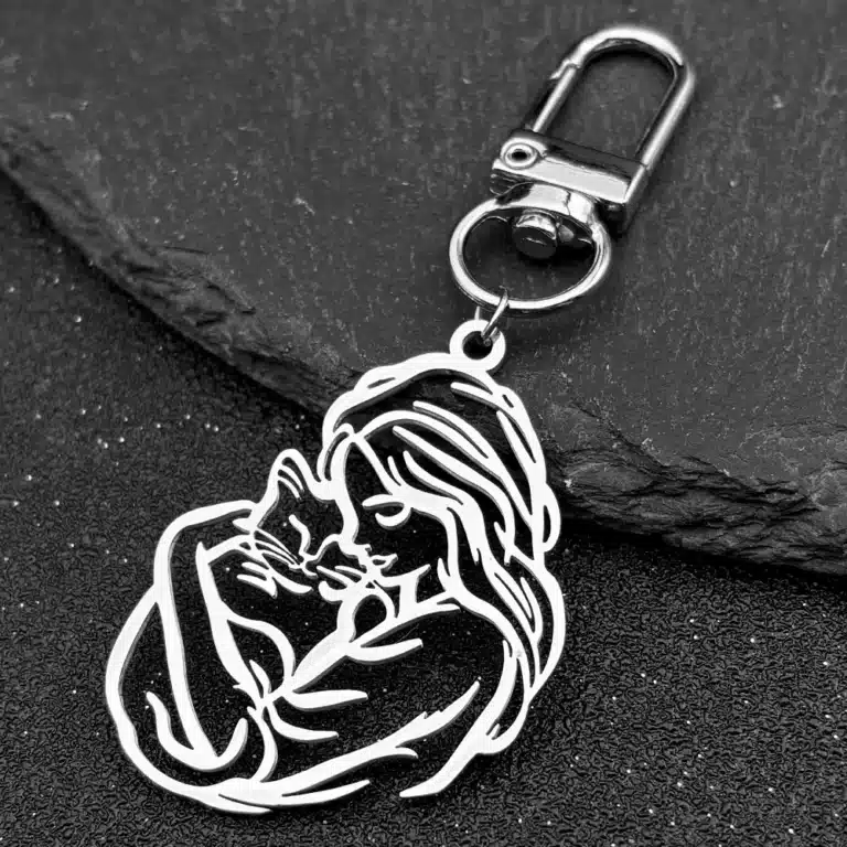 Porte-clés femme avec chat fermoir mousqueton 2