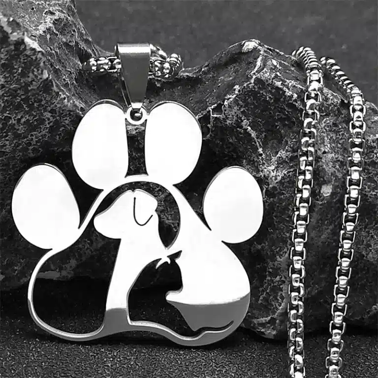 Collier couple patte de chien acier inoxydable 1