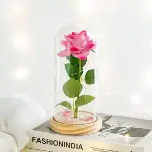 Rose éternelle sous cloche Saint Valentin 2